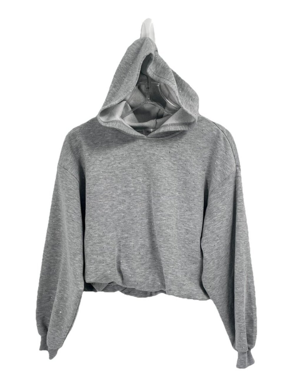 Madden Girl Gray Cropped Embellished Hoodie Bling Y2k Sz M McBling Glam Lounge